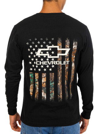 Thumbnail 1: Buckhorn River Men's Long Sleeve Chevrolet Camo USA Flag Graphic Tee 