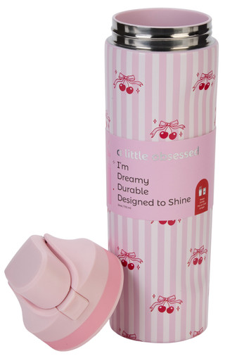 Thumbnail 2: A little obsessed 24 oz Cherry Bow Stripe Water Bottle 