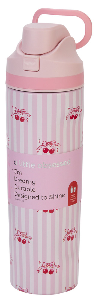 Thumbnail 1: A little obsessed 24 oz Cherry Bow Stripe Water Bottle 