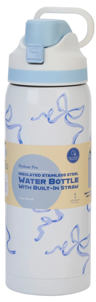 Thumbnail 1: Hydrate Pro 32 oz Bow Insulated Stainless Steel Water Bottle 