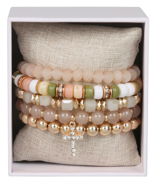 Thumbnail 1: Nicole Miller 5 Pc Gold Tone Beaded Bracelets Set 