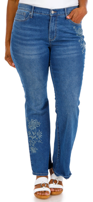 Thumbnail 1: Nanette Lepore Plus Belle High Rise Boot Cut Embroidered Jeans 