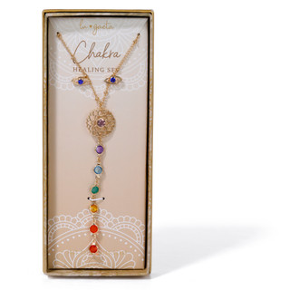 Thumbnail 1: LU GAETA 2 Pc Gold Tone Stud Earrings & Chakra Necklace Set 