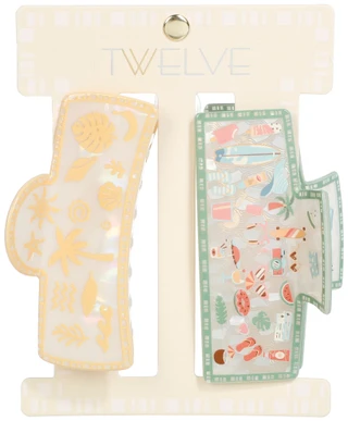 Thumbnail 2: TWELVE 2 Pk Beachy Hair Claw Clips Set 