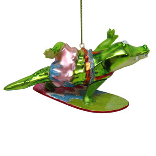 Thumbnail 2: Magical Season Glass Surfing Crocodile Christmas Ornament 