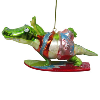 Thumbnail 1: Magical Season Glass Surfing Crocodile Christmas Ornament 