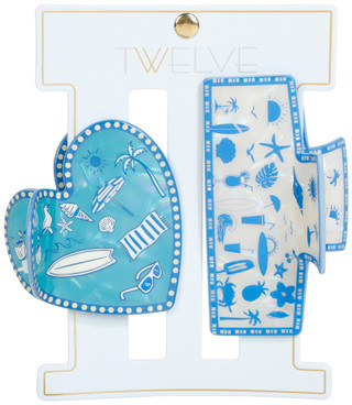 Thumbnail 2: TWELVE 2 Pc Tropical Hair Claw Clips Set 