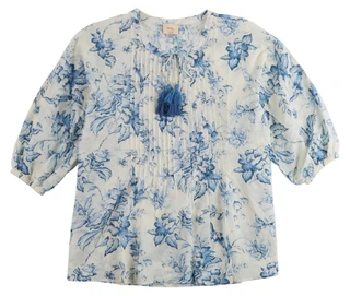 Thumbnail 1: ELIE TAHARI Plus 3Q Sleeve Pintuck Tassel Print Top 