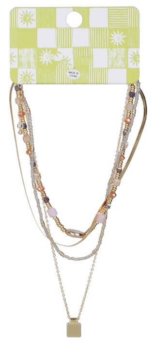 Thumbnail 2: Palmetto & Pearl Layered Multi-Strand Beaded Chains & Stone Pendant  