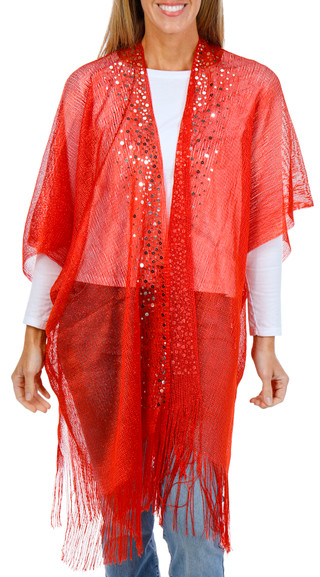 Thumbnail 1: Jessica McClintock Women's Solid Americana Sequence Fringe Kimono 