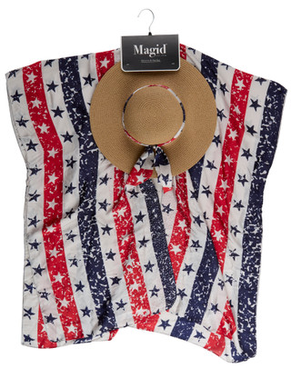 Thumbnail 1: Magid Women's Americana Stripe Stars Hat & Wrap 
