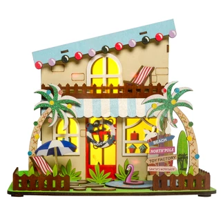 Thumbnail 1: Brighten the Season 10" LED Laser-Cut Coastal House with Palm Trees 