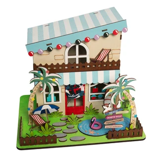 Thumbnail 3: Brighten the Season 10" LED Laser-Cut Coastal House with Palm Trees 