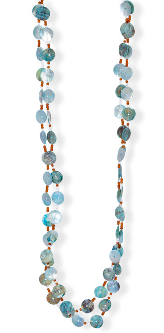 Thumbnail 2: Palmetto & Pearl Layered Blue Disc Bead Necklace 