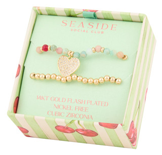 Thumbnail 1: Seaside Social Club 2 Pc Gold Tone Heart Charm Bracelet  