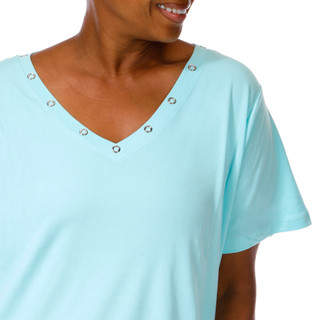 Thumbnail 2: Coral Bay Women's Plus Short Sleeve V-Neckline Grommet Top 