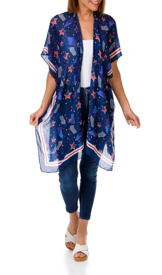 Thumbnail 1: Jessica McClintock Women's Americana Fireworks Kimono 