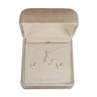 Thumbnail 1: Juilliet 2 Pc Silver Tone Stud Earrings & Butterfly Necklace Set 