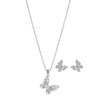 Thumbnail 2: Juilliet 2 Pc Silver Tone Stud Earrings & Butterfly Necklace Set 