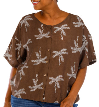 Thumbnail 1: Kaktus Couture Women's Plus Short Sleeve Button Front Top 