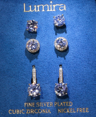 Thumbnail 2: Lumira 3 Pk Fine Silver Plated Earrings 