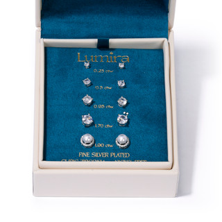 Thumbnail 2: Lumira 5 Pk Fine Silver Plated Stud Earrings 