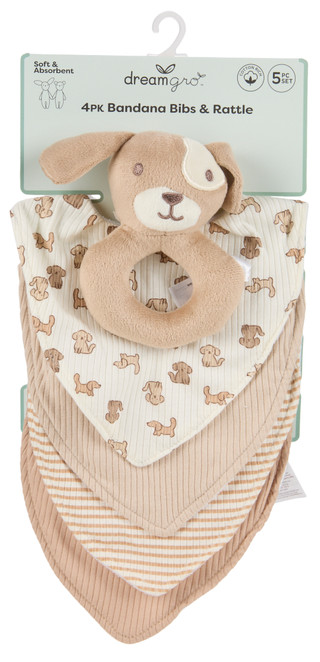 Thumbnail 1: DREAMGRO 4 Pk Bandana Bibs & Rattle 