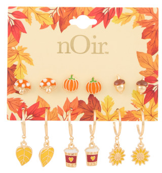 Thumbnail 1: Noir 6 Pc Harvest Pumpkin & Leaf Earrings 