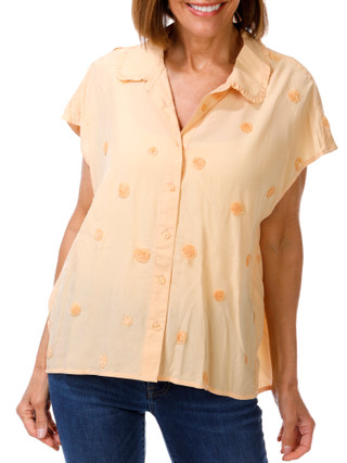 Thumbnail 1: Democracy Women's Short Sleeve Textured Dot Woven Top 