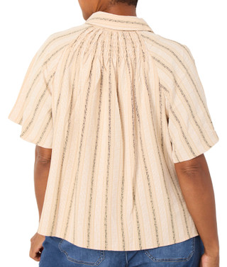 Thumbnail 2: ADRIENNE VITTADINI Plus Short Sleeve Striped Collared Button Down Top 
