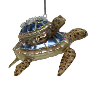Thumbnail 1: Magical Season Glass Turtle with Baby Turtle Christmas Ornament 