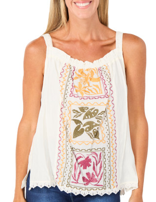 Thumbnail 1: Democracy Women's Embroidered Square Neck Tank Top 