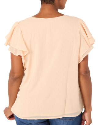 Thumbnail 2: ADRIENNE VITTADINI Plus Short Sleeve Tie Front Studded Ruffle Blouse 