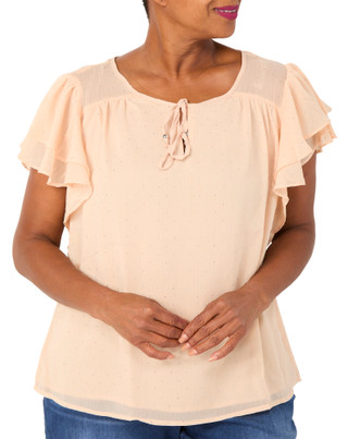 Thumbnail 1: ADRIENNE VITTADINI Plus Short Sleeve Tie Front Studded Ruffle Blouse 