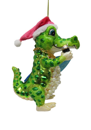 Thumbnail 2: Magical Season Glass Crocodile with Beer & Surfboard Ornament 