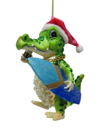 Thumbnail 1: Magical Season Glass Crocodile with Beer & Surfboard Ornament 