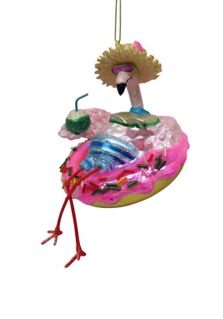Thumbnail 1: Magical Season Glass Beach Flamingo on Pool Float Christmas Ornament 