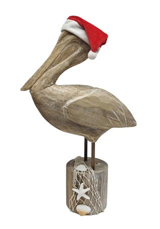 Thumbnail 1: Magical Season 16" Wooden Pelican with Santa Hat 