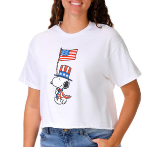 Thumbnail 1: Peanuts Juniors Short Sleeve Americana Snoopy Crop Top 