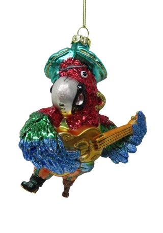 Thumbnail 1: Magical Season Glass Pirate Parrot with Guitar Christmas Ornament 