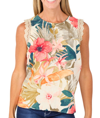 Thumbnail 1: BUNULU Women's Sleeveless Lace Trim Top 