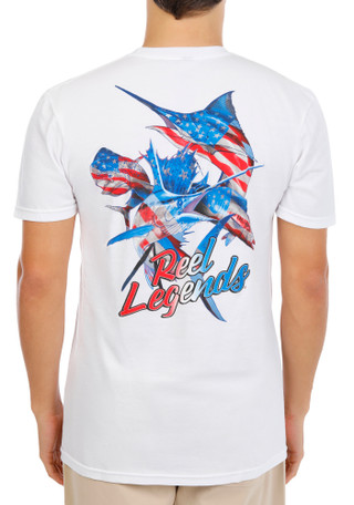 Thumbnail 1: REEL LEGENDS Men's Short Sleeve USA Marlin Flag Graphic Tee 