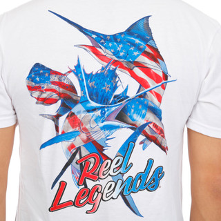 Thumbnail 7: REEL LEGENDS Men's Short Sleeve USA Marlin Flag Graphic Tee 