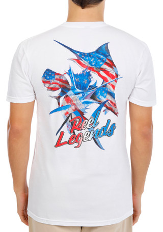 Thumbnail 2: REEL LEGENDS Men's Short Sleeve USA Marlin Flag Graphic Tee 