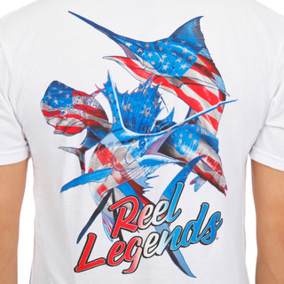 Thumbnail 10: REEL LEGENDS Men's Short Sleeve USA Marlin Flag Graphic Tee 