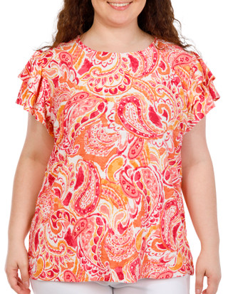 Thumbnail 1: Coral Bay Women's Plus Short Sleeve Jacquard Crew Neck Top 