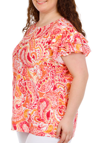 Thumbnail 2: Coral Bay Women's Plus Short Sleeve Jacquard Crew Neck Top 