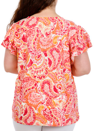 Thumbnail 4: Coral Bay Women's Plus Short Sleeve Jacquard Crew Neck Top 