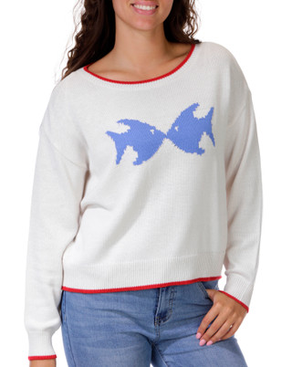 Thumbnail 1: No Comment Junior's Long Sleeve Knitted Fish Pullover Sweater 