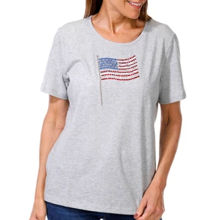 Thumbnail 1: Coral Bay Women's Short Sleeve Bling Flag Crew Neck Top 